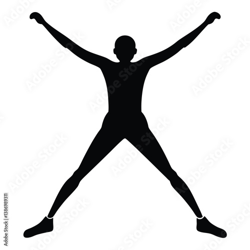 Silhouette Of Person Performing Jumping Jack Exercise On White Background Isolated.