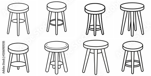 Tabouret Stool – Outline Coloring Book Line Art Set
