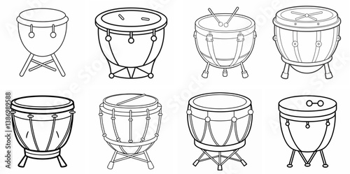Timpani Drum – Outline Coloring Book Line Art Set