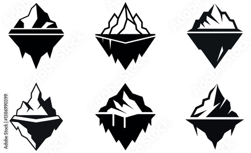 black stylized iceberg icons for graphic design use.