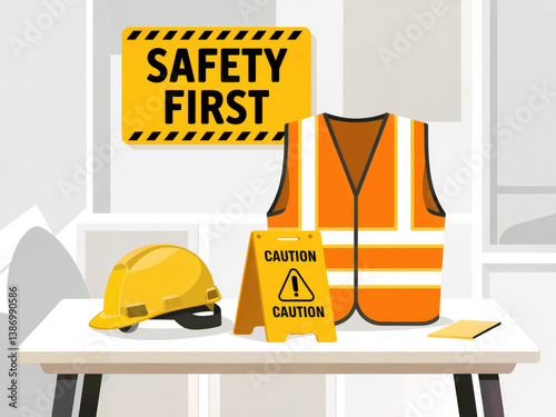 Safety First: Construction Site Guided by Caution Signs and Safety Equipment