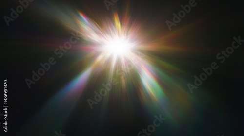 A vibrant burst of light with colorful rays against a dark background.
