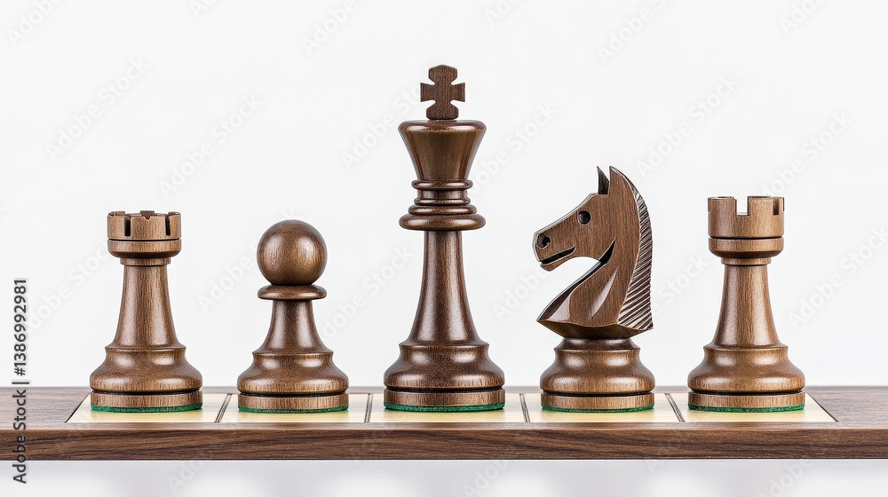 Elegant Wooden Chess Pieces Displayed on a Minimalist Background Elegant Wooden Chess Pieces Displayed on a Minimalist Background