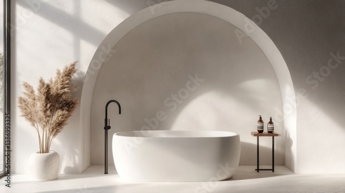 Serene sanctuary, minimalist bathroom retreat with natural light display