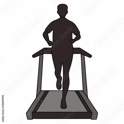 Man Silhouette Running On Treadmill Cardio Workout Vector Illustration Fitness Concept.