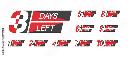Days Left.  A set of countdown icons. A banner with the number of days before the start of the sale. Label for website, advertising, marketing