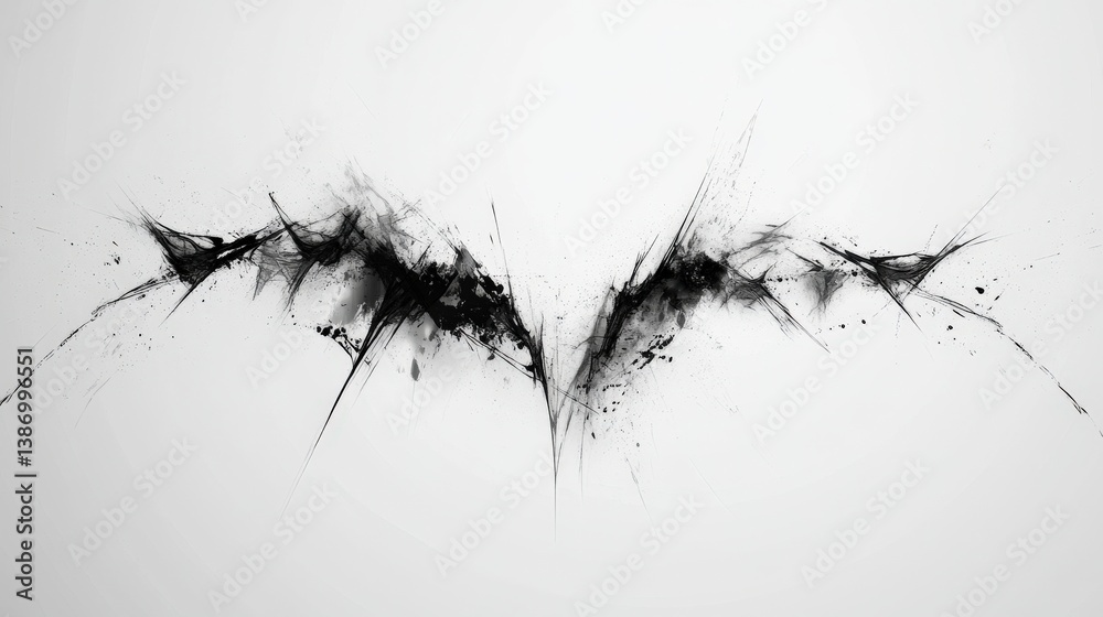 Fototapeta premium Abstract Black and White Digital Art with Dynamic Brush Strokes