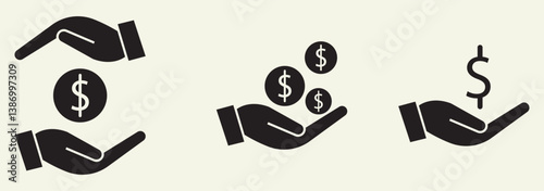 save money icon, salary money, invest finance, hand holding dollar, Hand holding a dollar icon, Affordable line icon vector set. Hand holding a dollar sign icon set