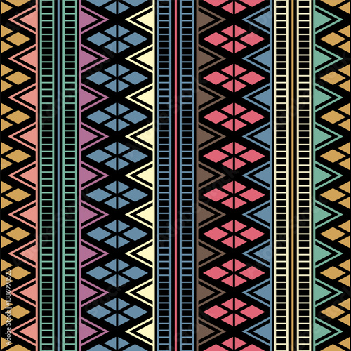 Colorful geometric background. Composition of consecutive repeating elements creates a seamless pattern. Ornament for textiles, textures, prints, wallpapers, clothes and interior