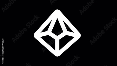 Icon dice d10 is distorted. Glitch. Noise, chromatic aberration, geometric distortion. Transparent background, looped. In-Out looped. Alpha BW at the end