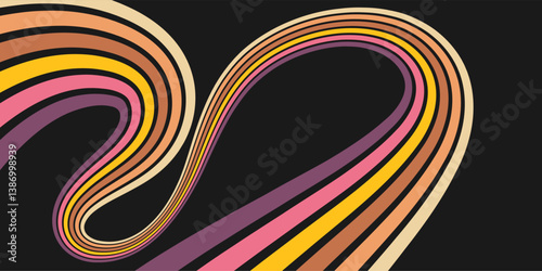 Colorful linear pattern of colored lines on a black background in retro style. Abstract background for creative design