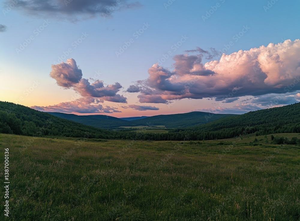 Fototapeta premium A beautiful view of the mountains and vast grassy plains