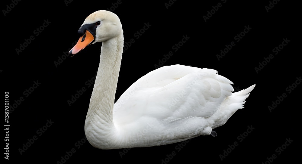 Fototapeta premium Elegant White Swan: A Close-Up Wildlife Portrait Against Black Background AI Generated