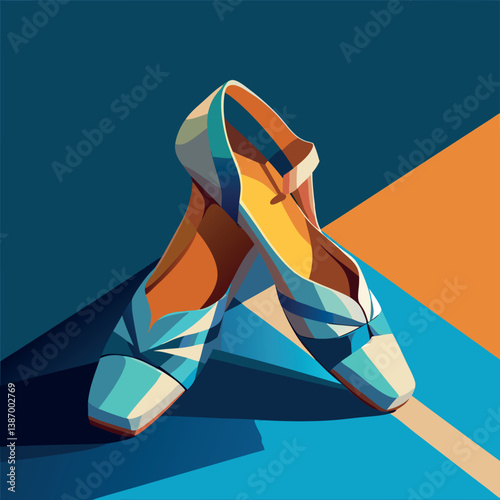 Stylish blue ballet flats set against a geometric colorful background highlighting a modern aesthetic Generative AI