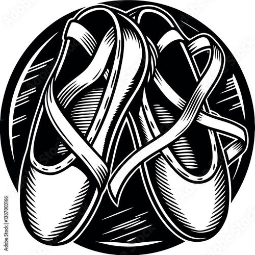 Ballet shoes with ribbons resting on a circular background, symbolizing dance and artistry in motion Generative AI