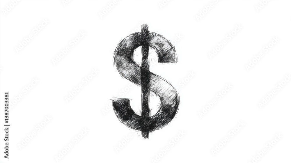 Fototapeta premium A hand-drawn dollar sign on a white background.