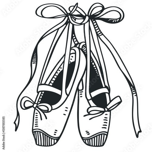 Ballet shoes with ribbons hanging together in a graceful display of artistry and dance spirit Generative AI