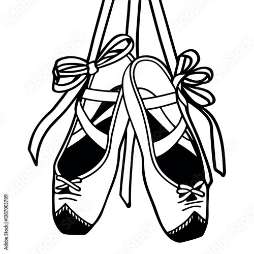Ballet slippers hang elegantly from ribbons in a dance studio, symbolizing dedication and artistry in the world of ballet Generative AI