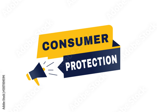 Consumer protection label or tag, vector banner element. modern design with megaphone icon.
