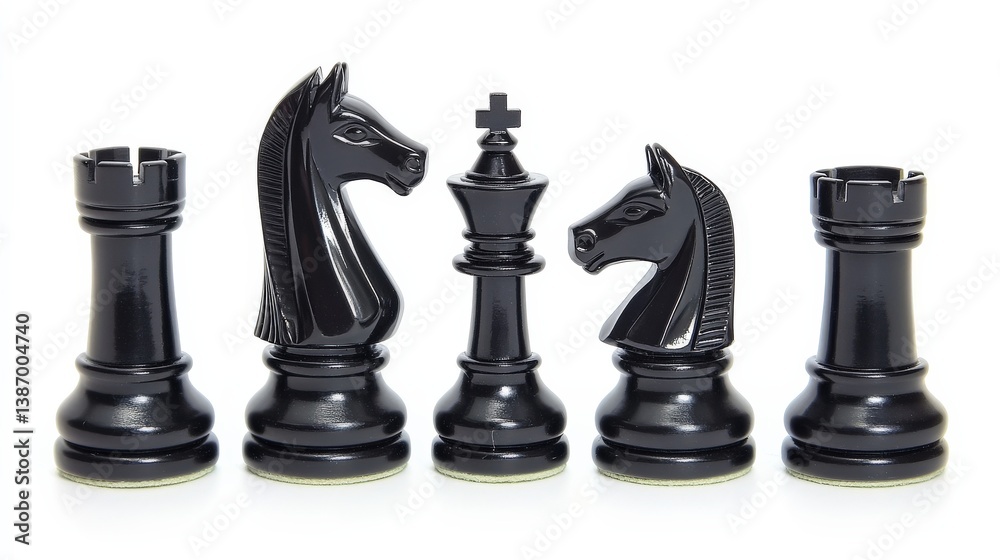 Black Chess Pieces on White Background for Strategy Games Concept Black Chess Pieces on White Background for Strategy Games Concept