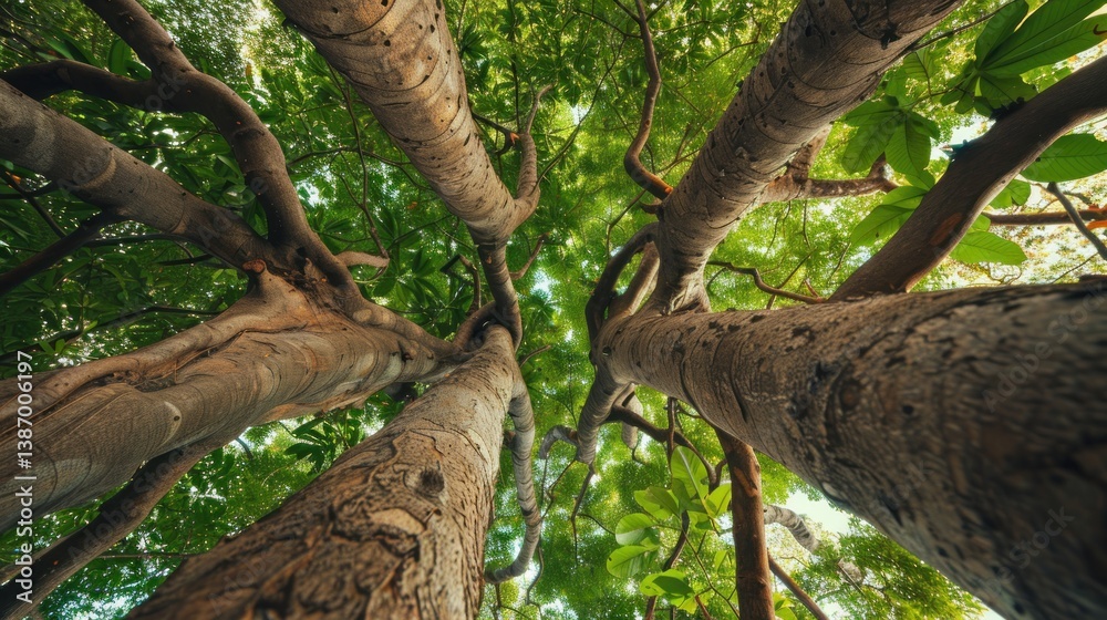 Fototapeta premium Forest tree with its branches reaching up towards the sky