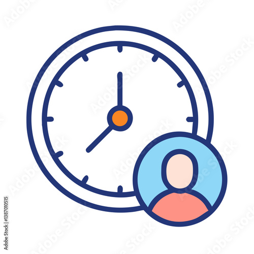 Clock with User Icon Representing Employee Schedule Icon Design