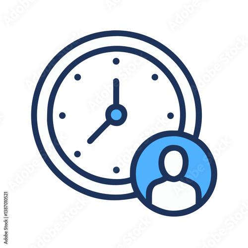 Clock with User Icon Representing Employee Schedule Icon Design