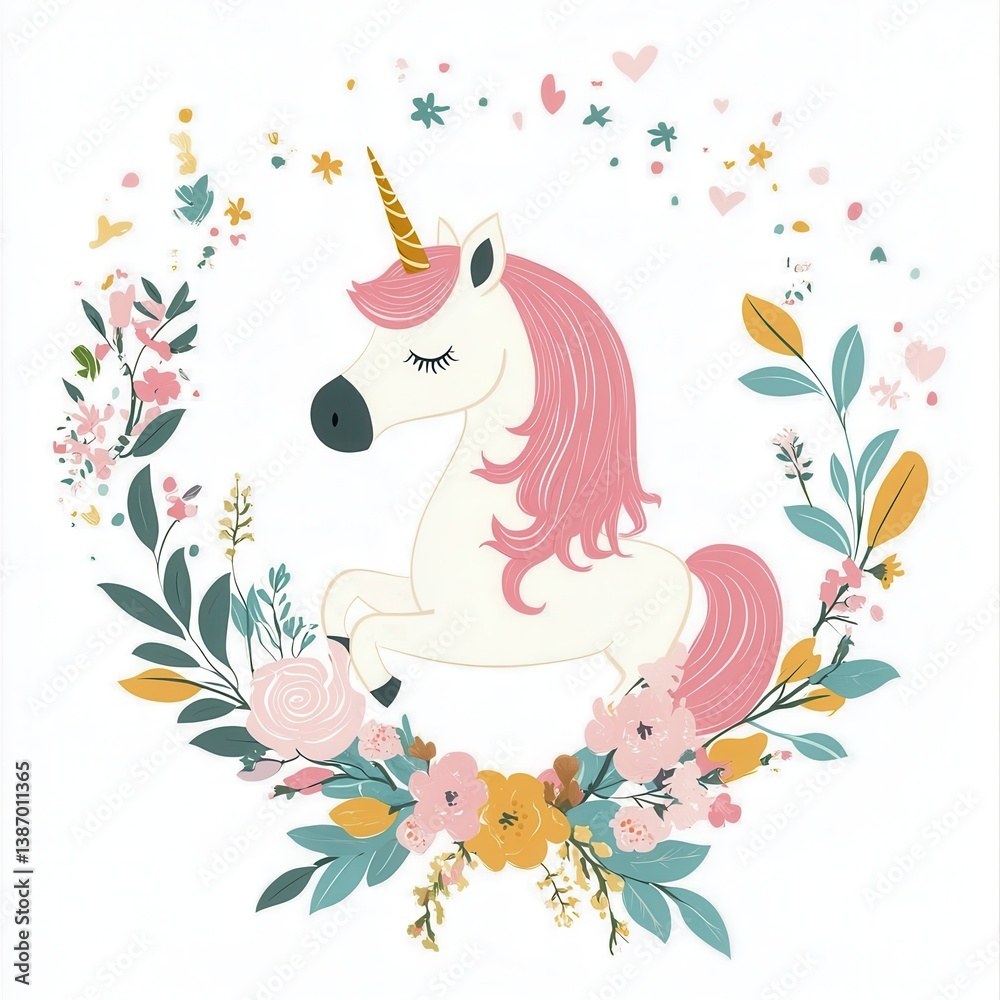 Charming Unicorn Birthday Invitation Card with Floral Accents for a Girlie Celebration