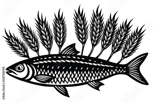 Rye Ears in the Field – Vintage Woodcut Engraving Style Illustration