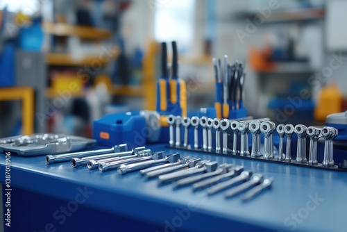 Precision Tools on Workbench in Modern Garage Workshop Environment