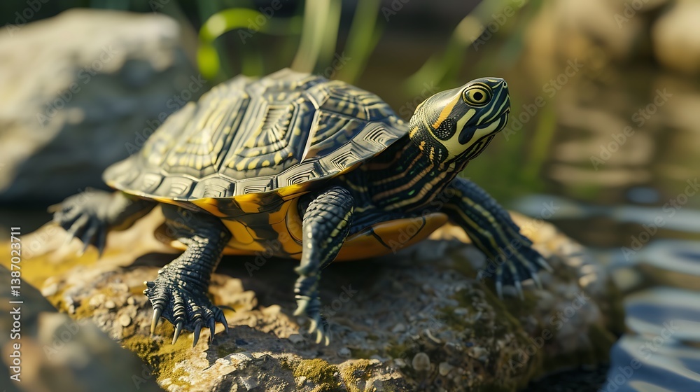 Fototapeta premium 3D model of a multi-colored pond turtle