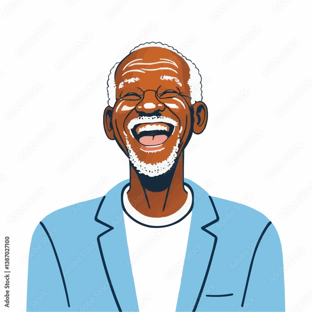 Obraz premium Laughing senior African American man portrait, elderly joy vector illustration