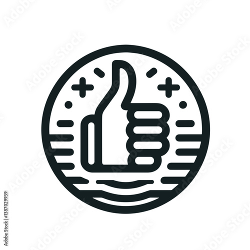 Modern trust seal icon with thumbs-up symbol in minimalistic style