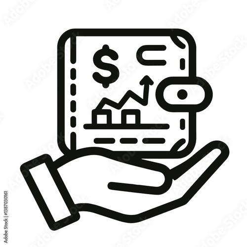 Flat investment portfolio icon held in hand in minimalistic style