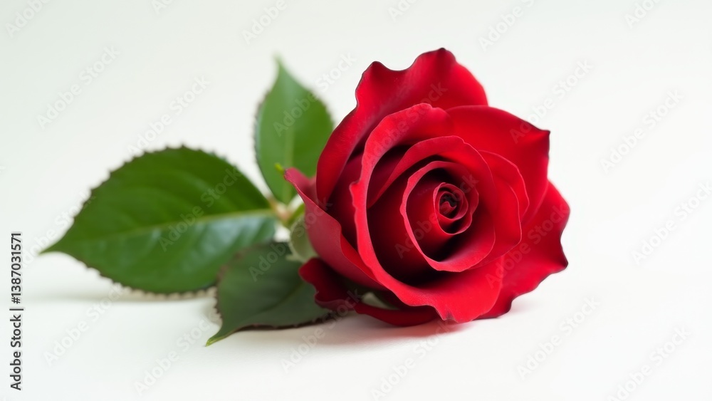 Fototapeta premium Single Red Rose Against White Background