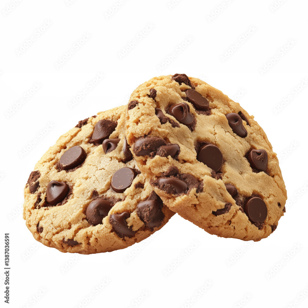 Realistic illustration of two chocolate chip cookies stacked together dessert sweet snack isolated on transparent background. Realistic illustration of two chocolate chip cookies stacked together dessert sweet snack isolated on transparent background.