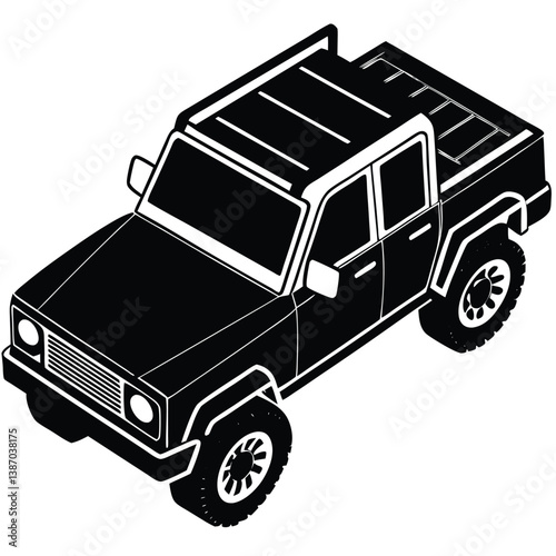 Top View Of A Rugged Pickup Truck Vector Illustration - Modern, Customizable, High-Quality Design