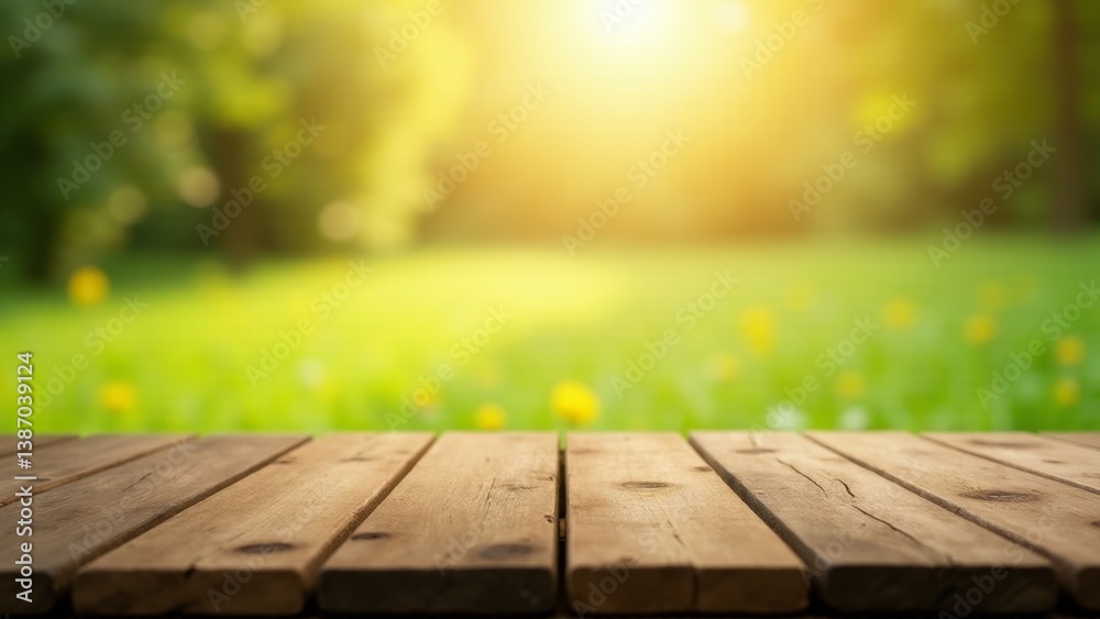 Wooden Table In Green Summer Garden Wooden Table In Green Summer Garden