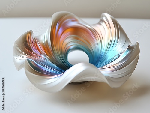 Abstract Wave Bowl on White Surface