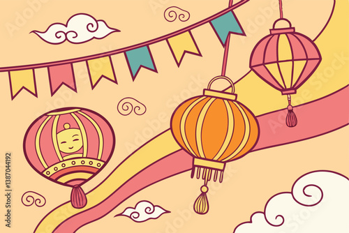 Happy vesak day celebration with lanterns