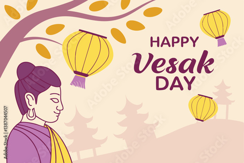 Vesak day celebration with buddha and lanterns