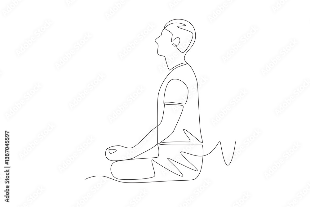 A man meditating. Meditation concept one-line drawing A man meditating. Meditation concept one-line drawing