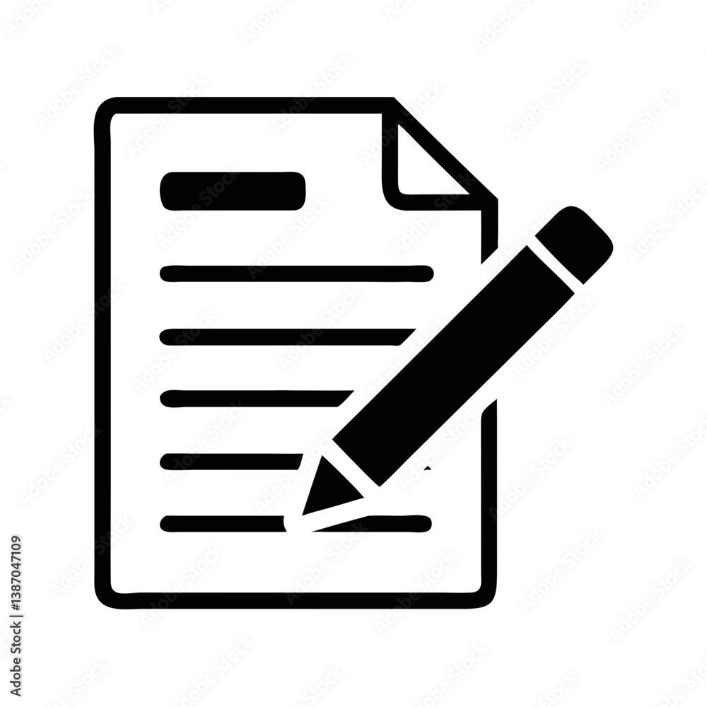 Document with Pencil Representing Edit or Form Input Icon Design Document with Pencil Representing Edit or Form Input Icon Design