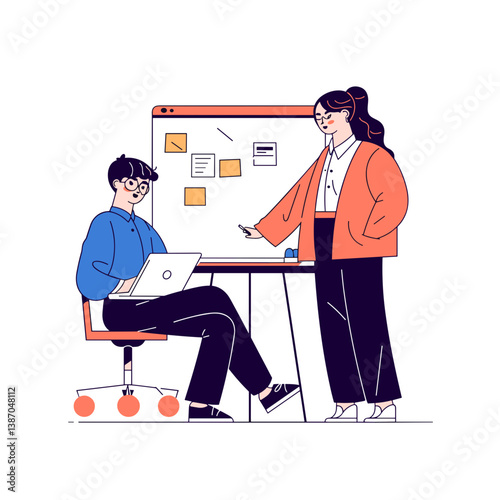 Team Brainstorming in Modern Office. A clean vector illustration of a diverse office team engaged in a creative brainstorming session- Ideal for business, HR, or workplace content.
