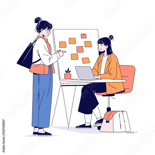 Team Brainstorming in Modern Office. A clean vector illustration of a diverse office team engaged in a creative brainstorming session- Ideal for business, HR, or workplace content.