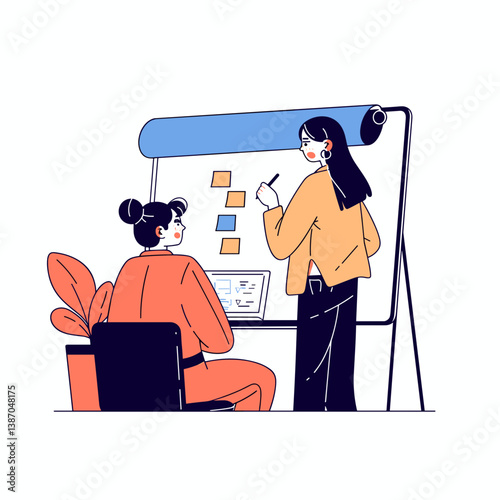 Team Brainstorming in Modern Office. A clean vector illustration of a diverse office team engaged in a creative brainstorming session- Ideal for business, HR, or workplace content.
