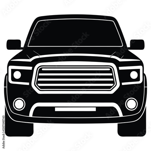Front View Of A Rugged Pickup Truck Vector Illustration - Modern, Customizable, High-Quality Design