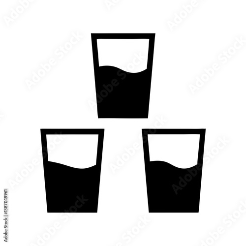 Three glasses of water, a simple yet powerful symbol of hydration and refreshment, depicted in bold black silhouettes against a stark white background.