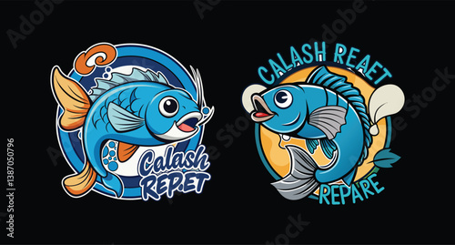 Two cartoon fish logos with "Clash Repeat" and "Prepare" text, perfect for apparel or merchandise.