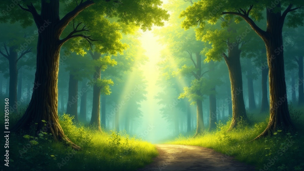 Obraz premium Sunlit Path Through A Forest Landscape